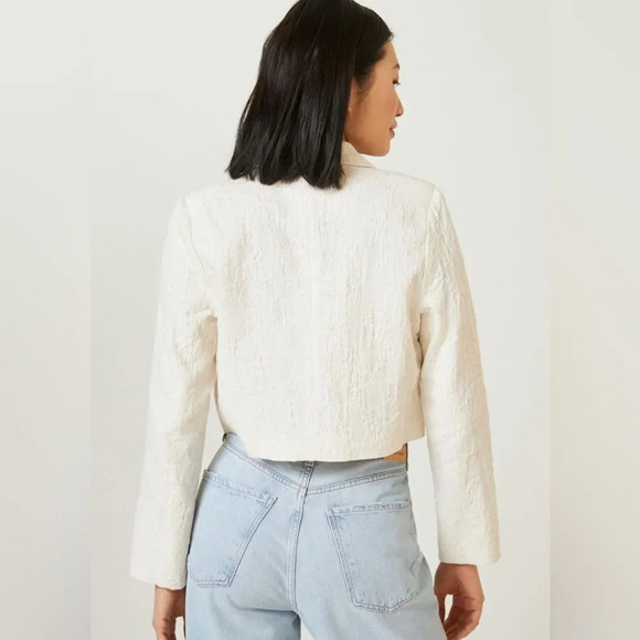 CURRENT AIR by ANTHROPOLOGIE Cropped Jacquard Blazer in Light Sand - Picture 2 of 10